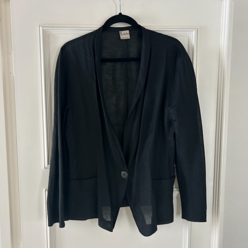 Elegant Vintage Italian Black Linen Jacket – Size 44 / US 10 🖤